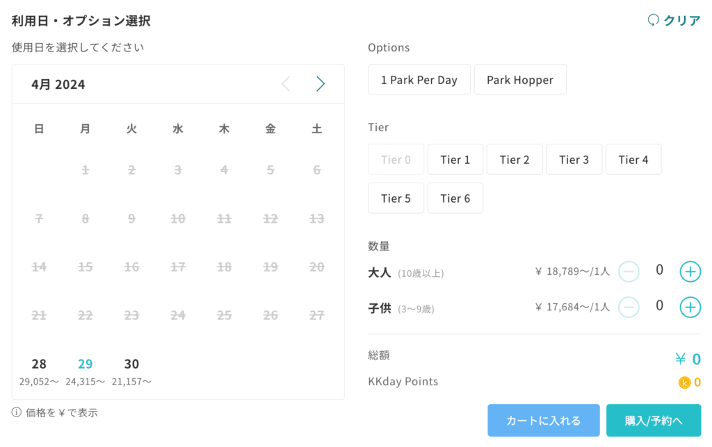 利用日・オプションを選択する